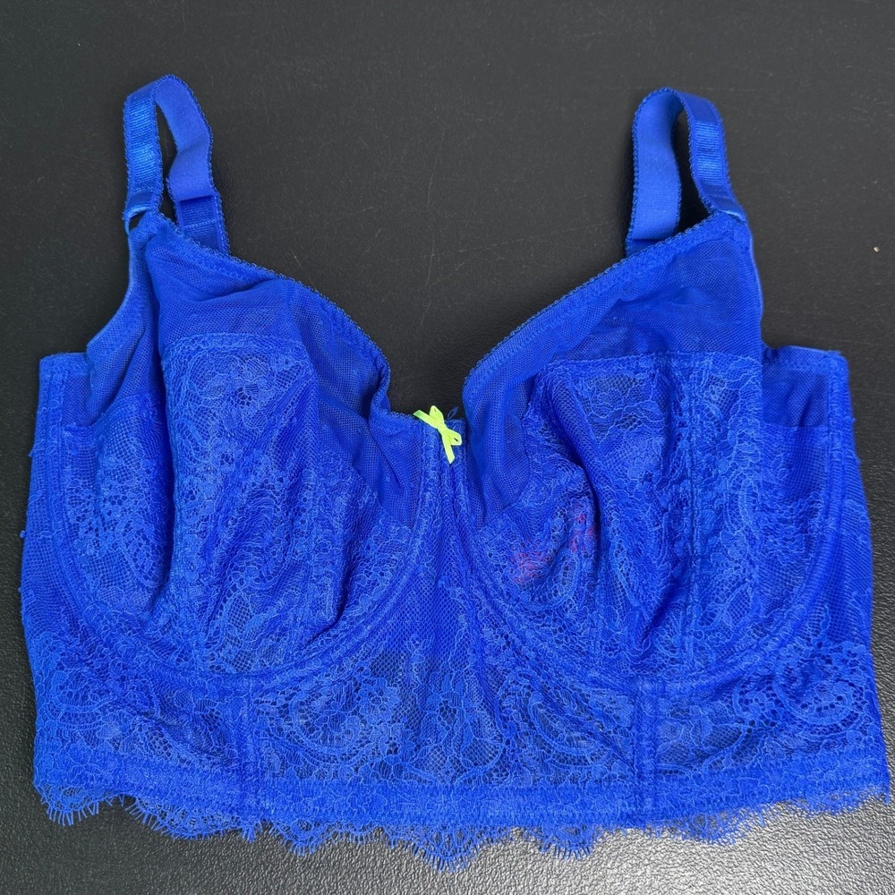 Cleo by Panache Piper Longline Balconette Bra Cobalt Blue Floral Lace 36G 9351